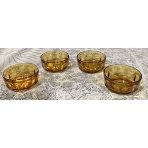 4 Vintage Arcoroc France Durand Petale Amber Thumbprint Salad Dessert Bowl 4.25”